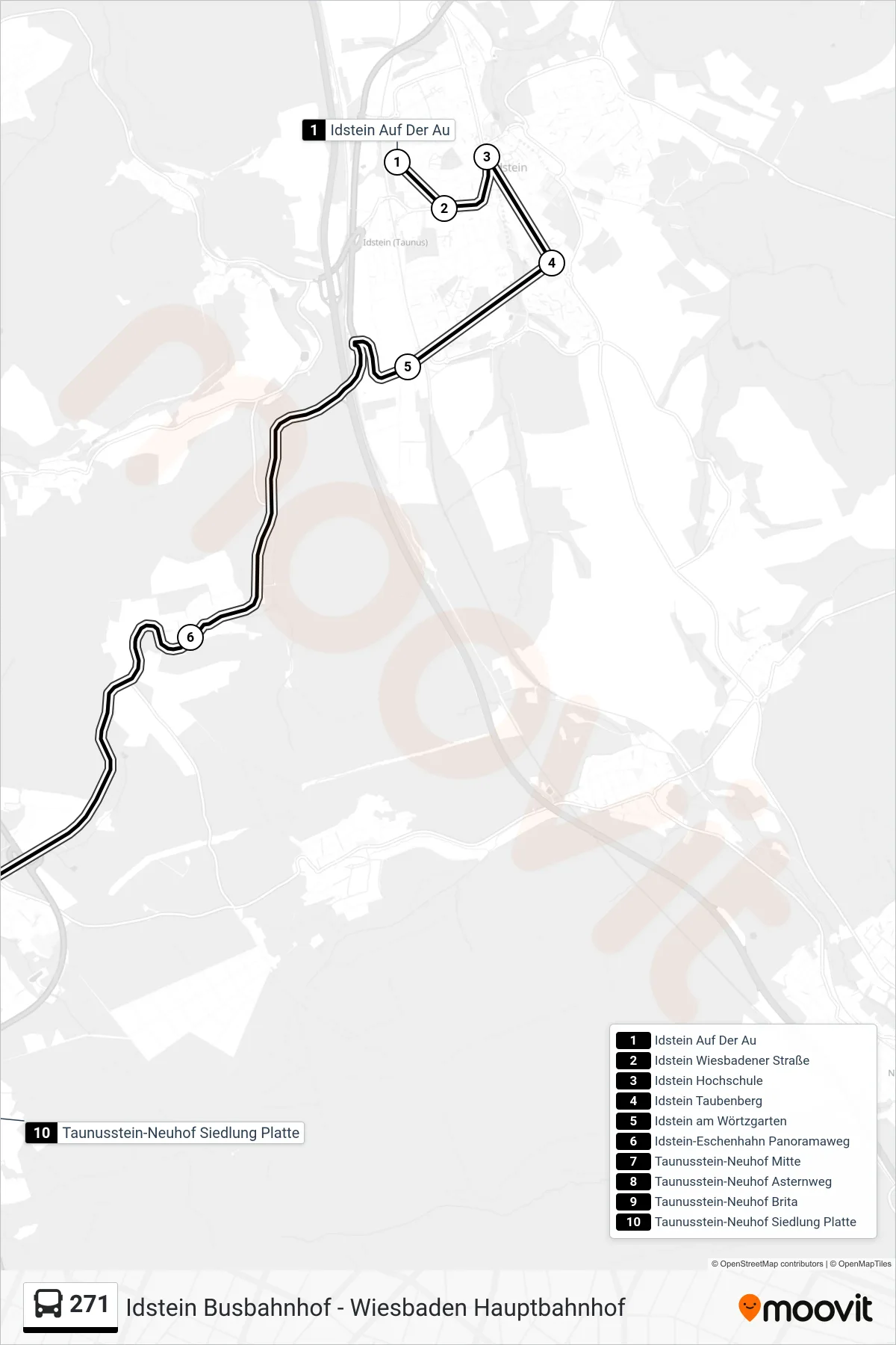 271 bus Line (Taunusstein-Neuhof Siedlung Platte) route and stops on a map