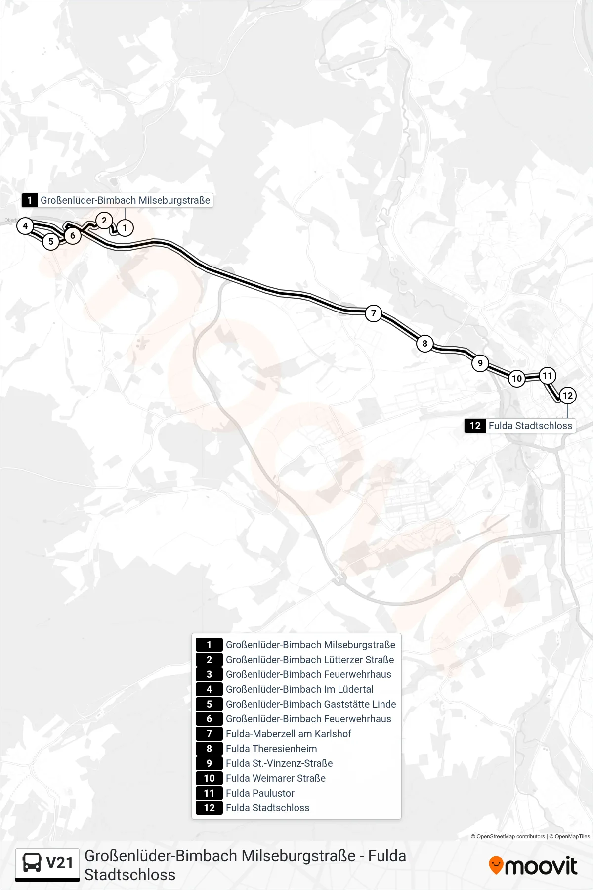 Linie V21 (Bus) Richtung Stadtschloss: Route und Haltestellen auf der Karte