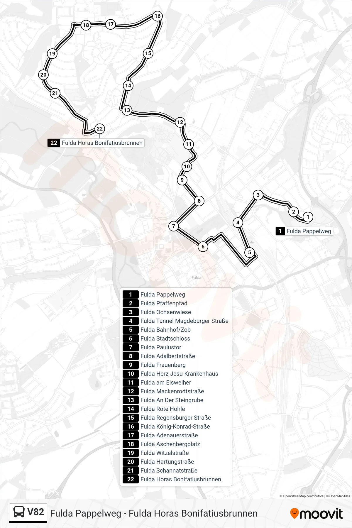 Linie V82 (Bus) Richtung Aschenberg: Route und Haltestellen auf der Karte