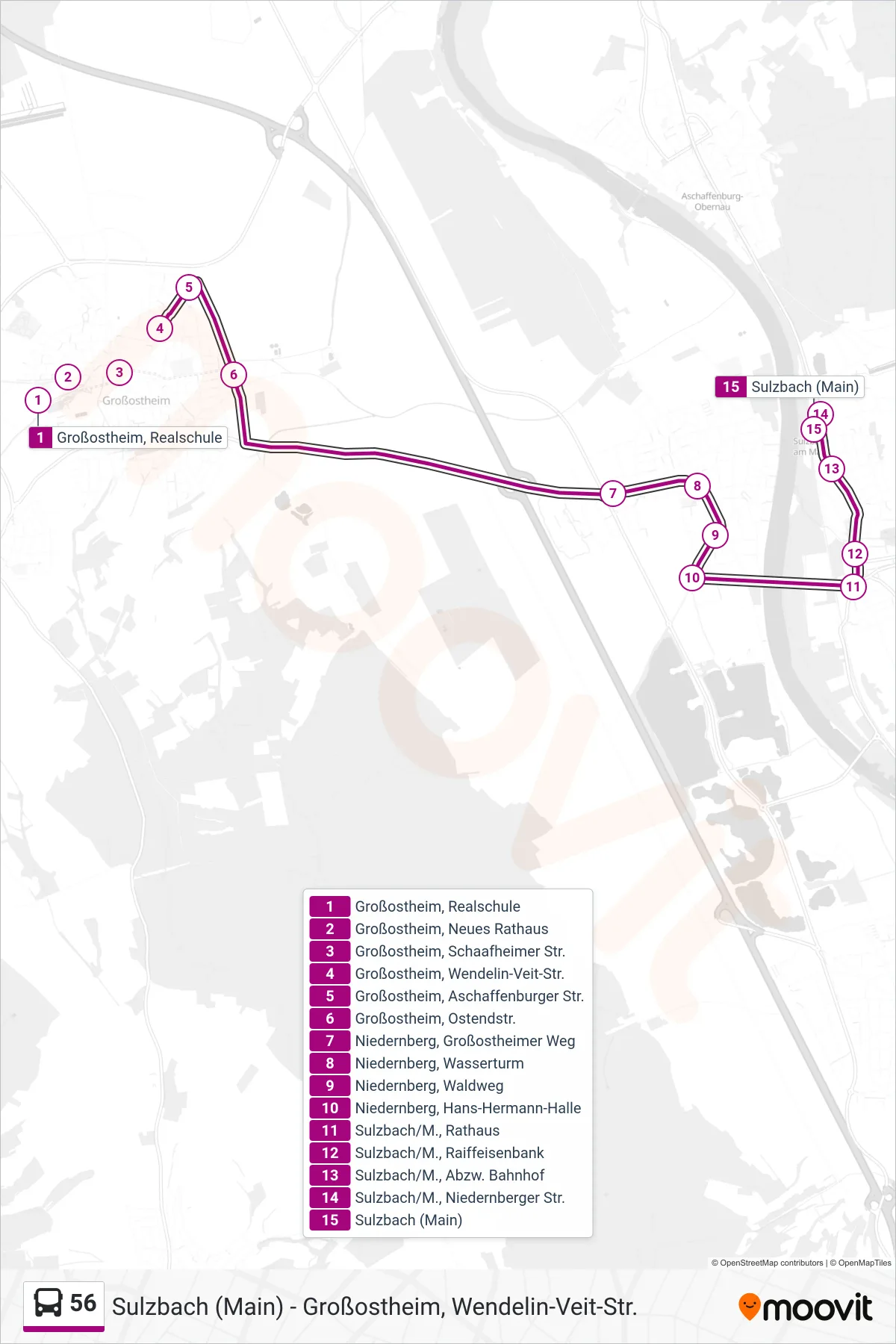 Linie 56 (Bus) Richtung Sulzbach: Route und Haltestellen auf der Karte