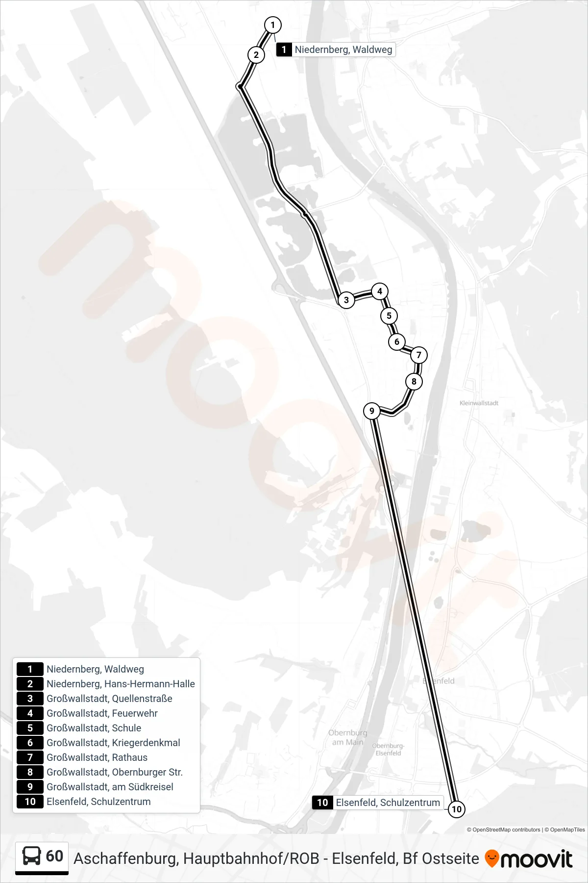 Linie 60 (Bus) Richtung Elsenfeld, Sz: Route und Haltestellen auf der Karte
