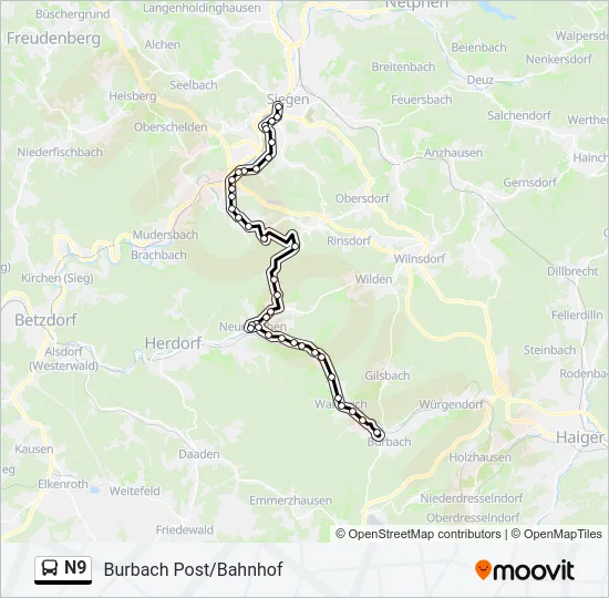 N9 Bus Line Map