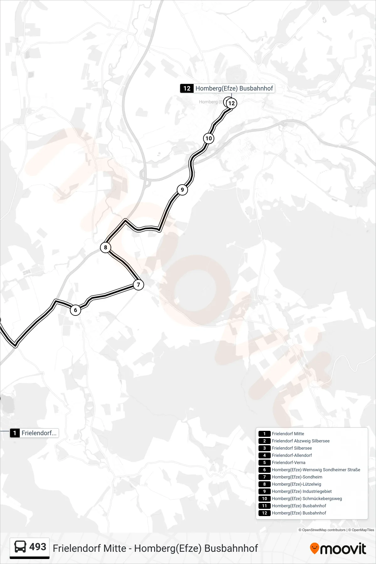 Linie 493 (Bus) Richtung Homberg(Efze) Busbahnhof: Route und Haltestellen auf der Karte