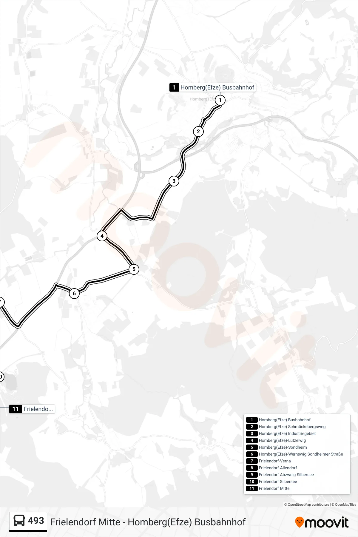 493 bus Line (Frielendorf) route and stops on a map