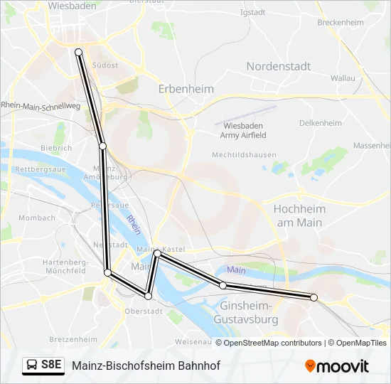 Автобус S8E: карта маршрута