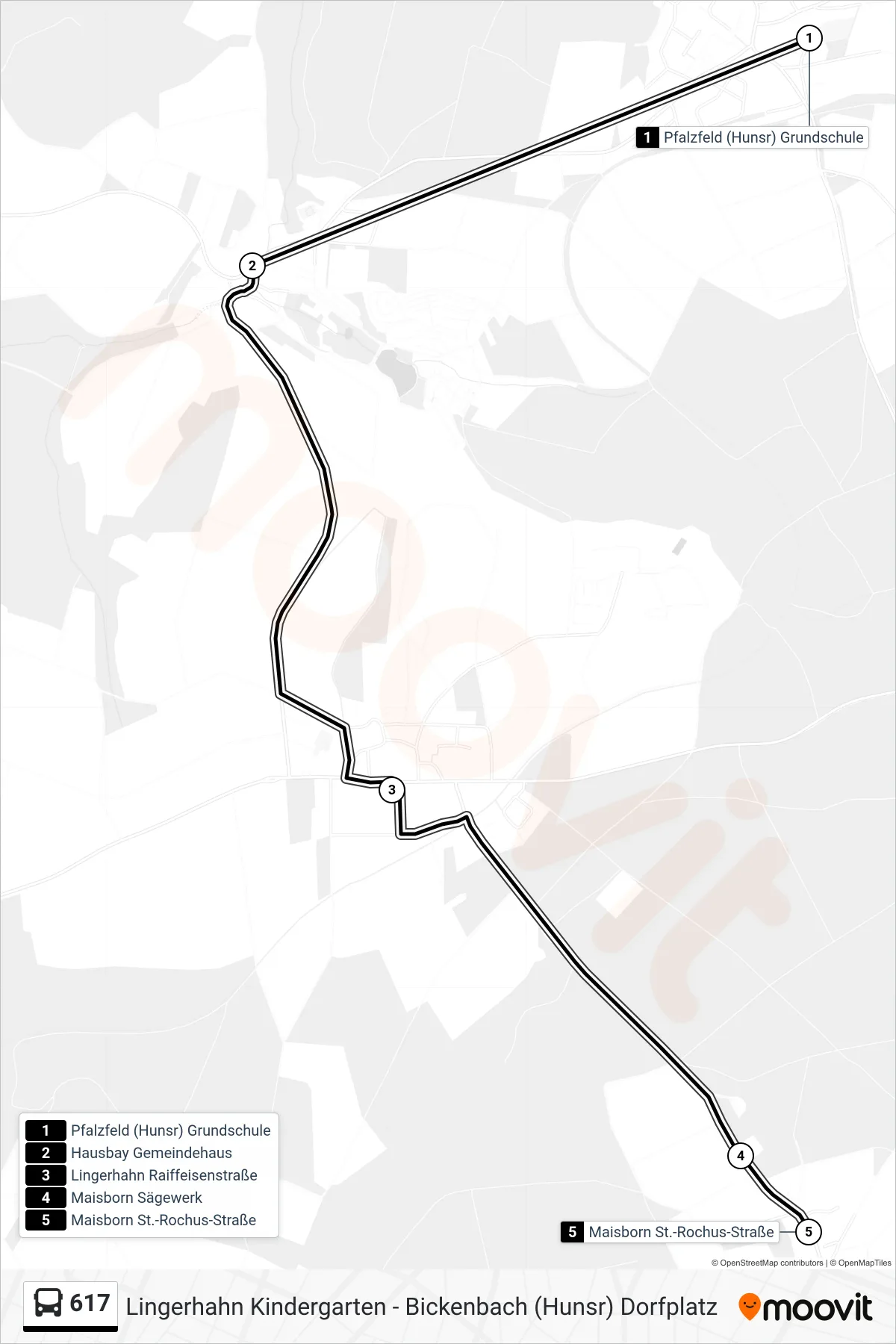 617 bus Line (Maisborn St.-Rochus-Straße) route and stops on a map