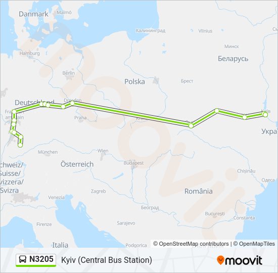 Автобус N3205: карта маршрута