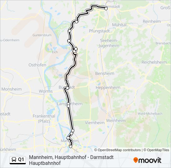 Автобус Q1: карта маршрута