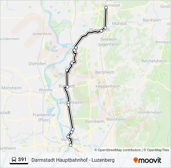 S91 Bus Line Map