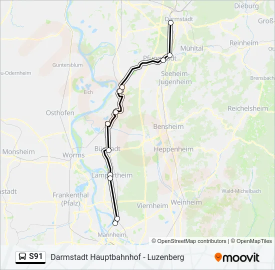 S91 Bus Line Map