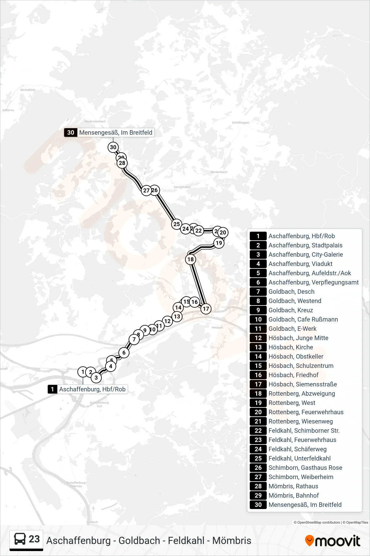 Linie 23 (Bus) Richtung Mensengesäß, Im Breitfeld: Route und Haltestellen auf der Karte