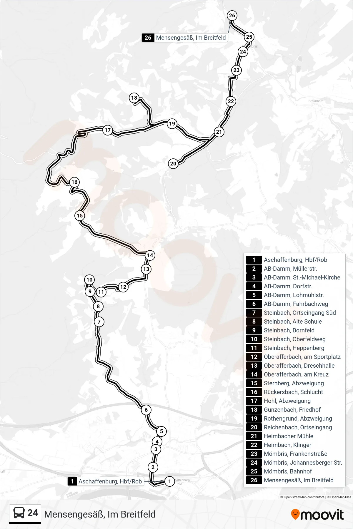 24 bus Line (Mensengesäß, Im Breitfeld) route and stops on a map