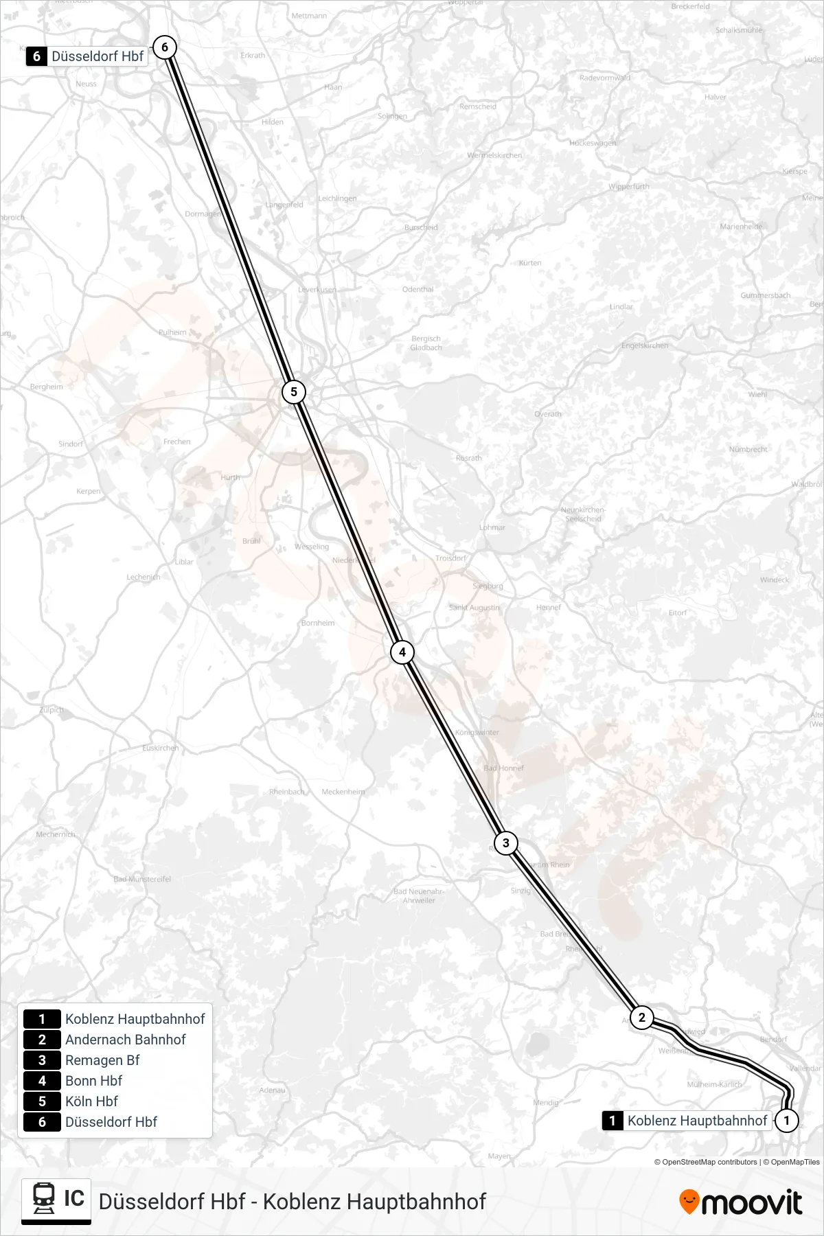 Linie IC (Bahn) Richtung Düsseldorf Hbf: Route und Haltestellen auf der Karte