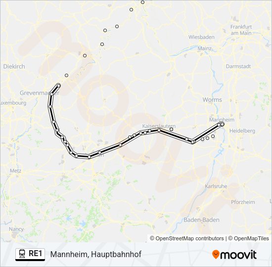 Поезд RE1: карта маршрута