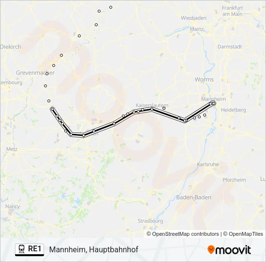 Поезд RE1: карта маршрута