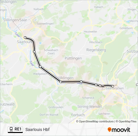 Поезд RE1: карта маршрута