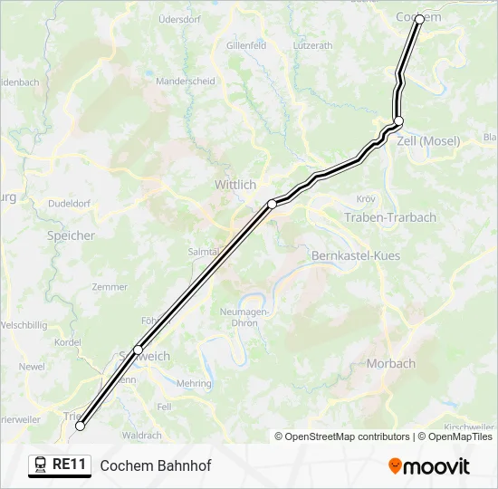 Поезд RE11: карта маршрута