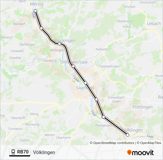 Поезд RB70: карта маршрута