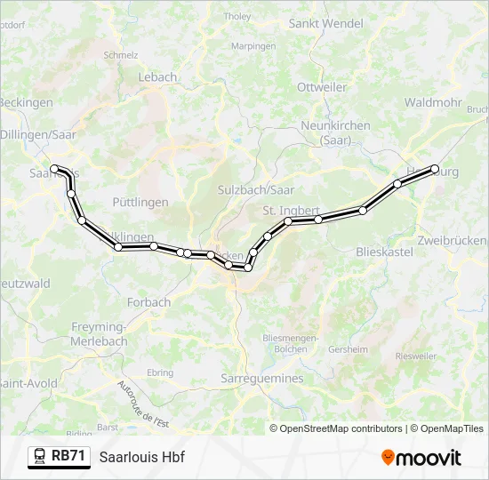 Поезд RB71: карта маршрута
