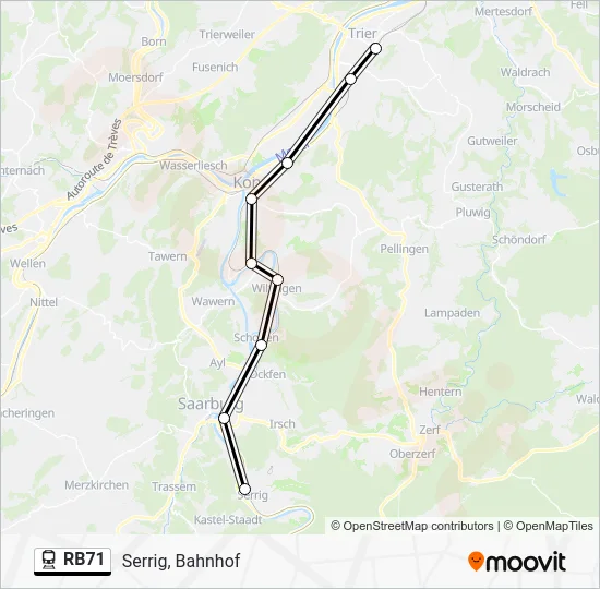 Поезд RB71: карта маршрута
