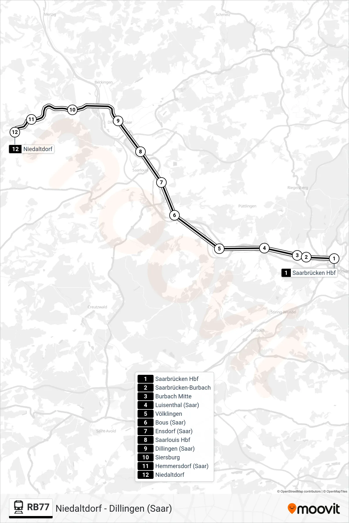 Linie RB77 (Bahn) Richtung Niedaltdorf: Route und Haltestellen auf der Karte