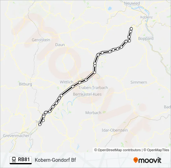 Поезд RB81: карта маршрута