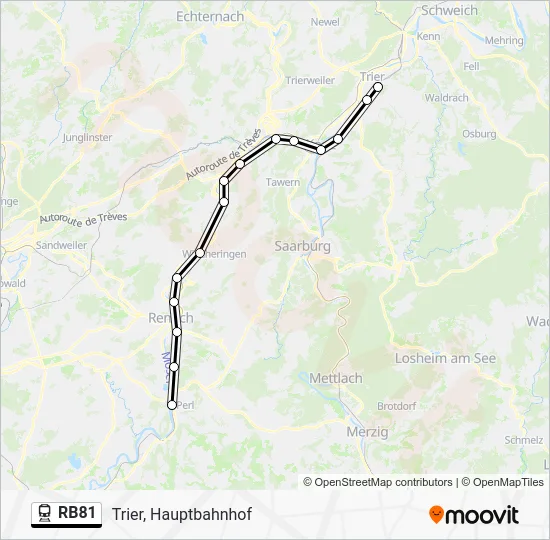 Поезд RB81: карта маршрута