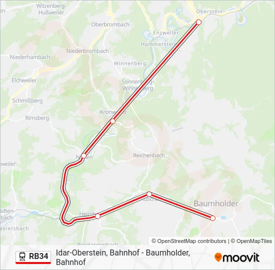 Поезд RB34: карта маршрута