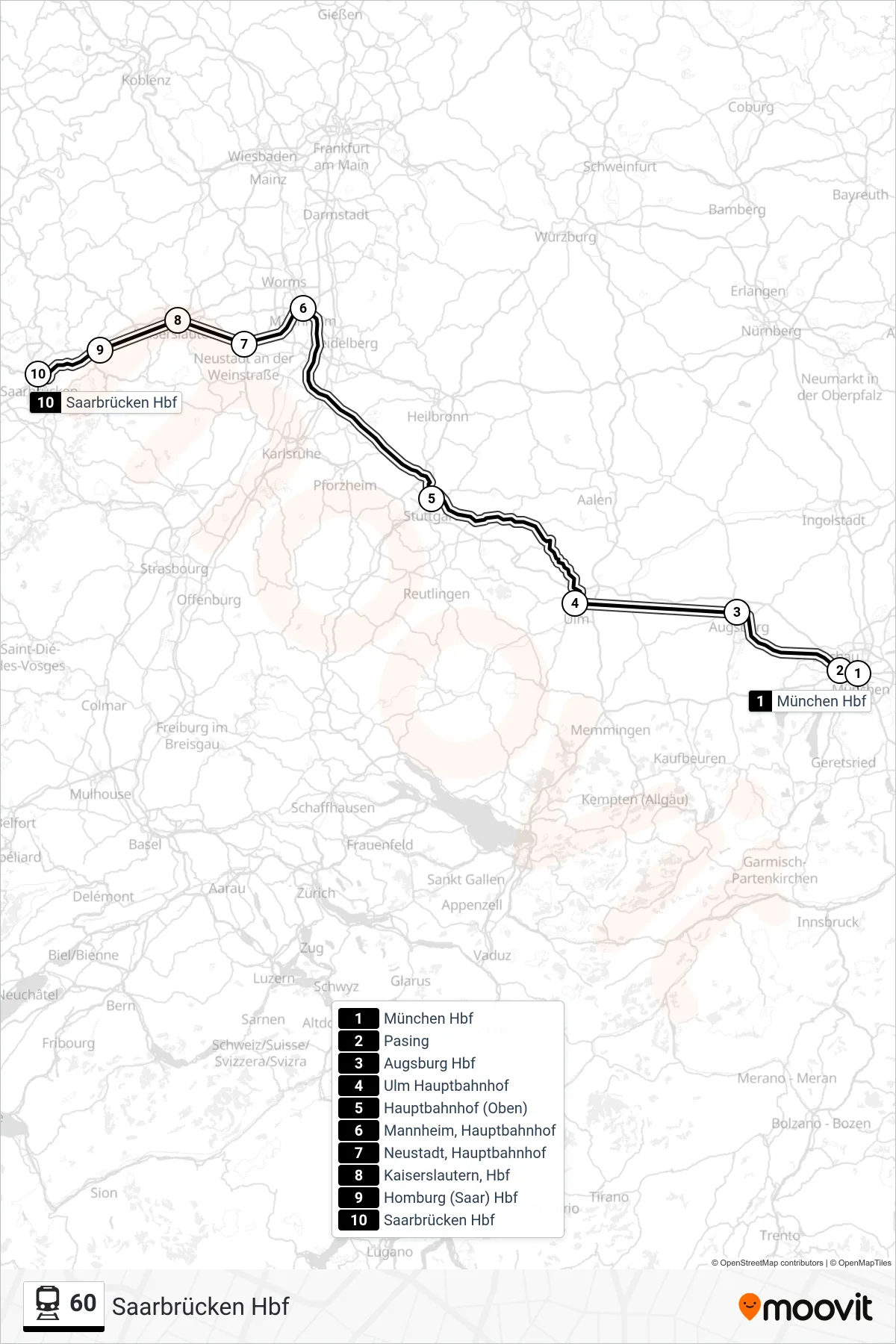 Linie 60 (Bahn) Richtung Saarbrücken Hbf: Route und Haltestellen auf der Karte