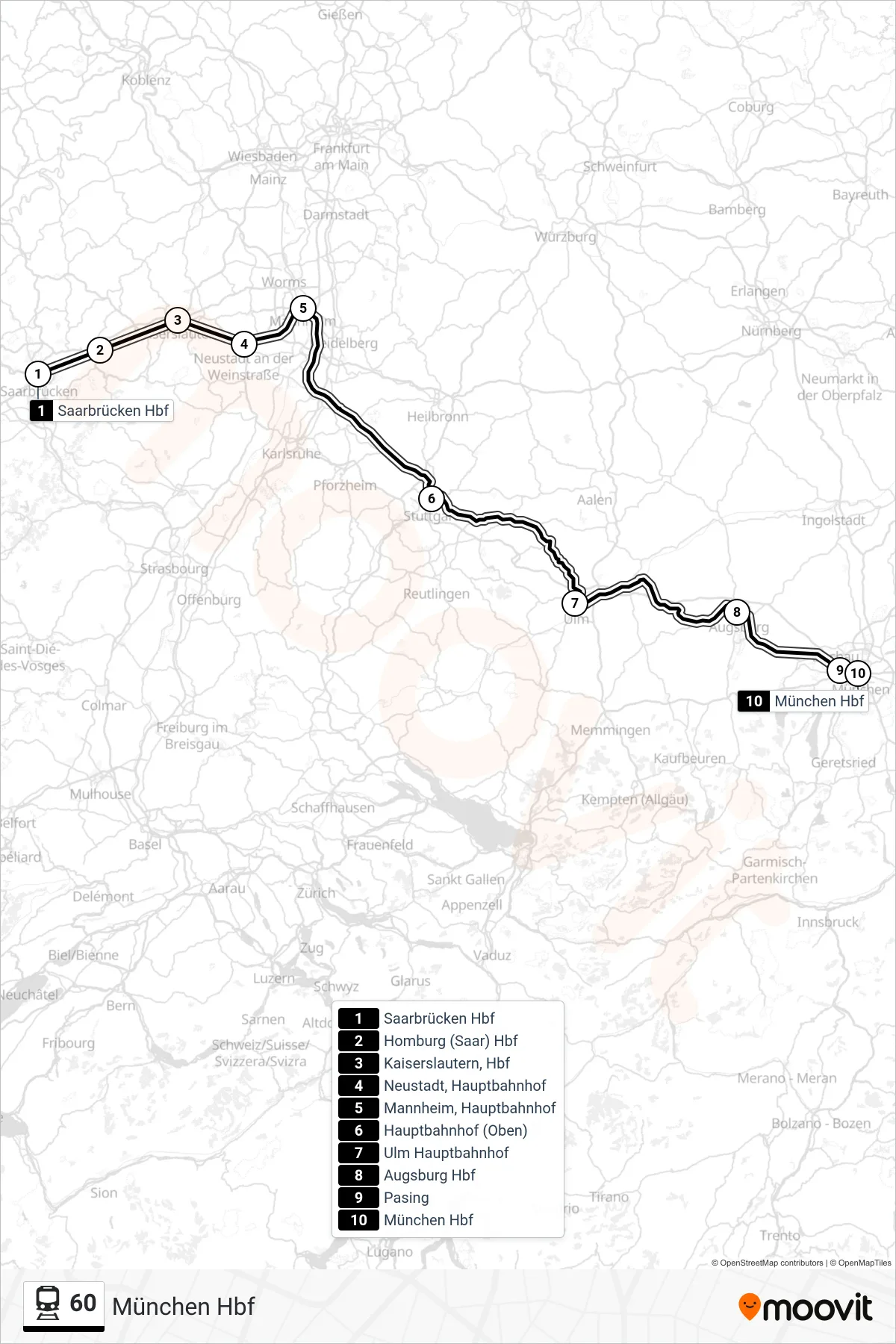 Linie 60 (Bahn) Richtung München Hbf: Route und Haltestellen auf der Karte
