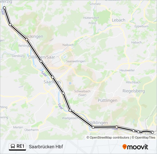 Автобус RE1: карта маршрута