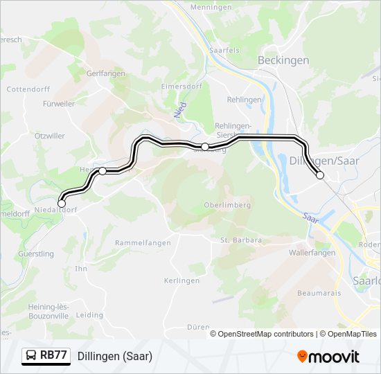 Автобус RB77: карта маршрута