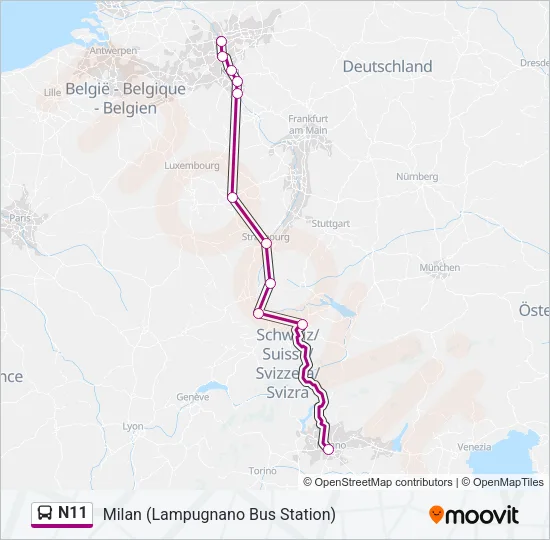 N11 Bus Line Map
