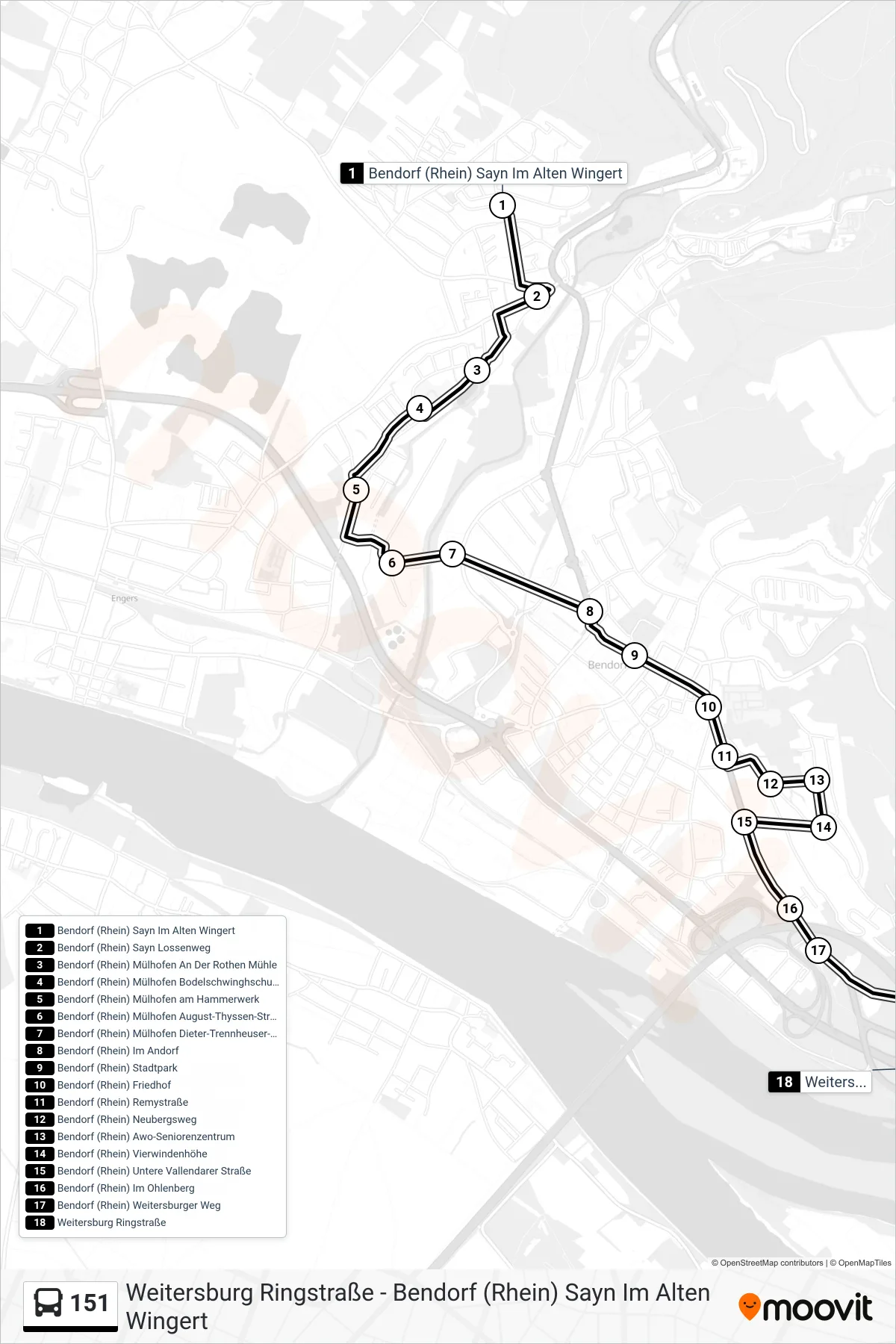 Linie 151 (Bus) Richtung Weitersburg Ringstraße: Route und Haltestellen auf der Karte