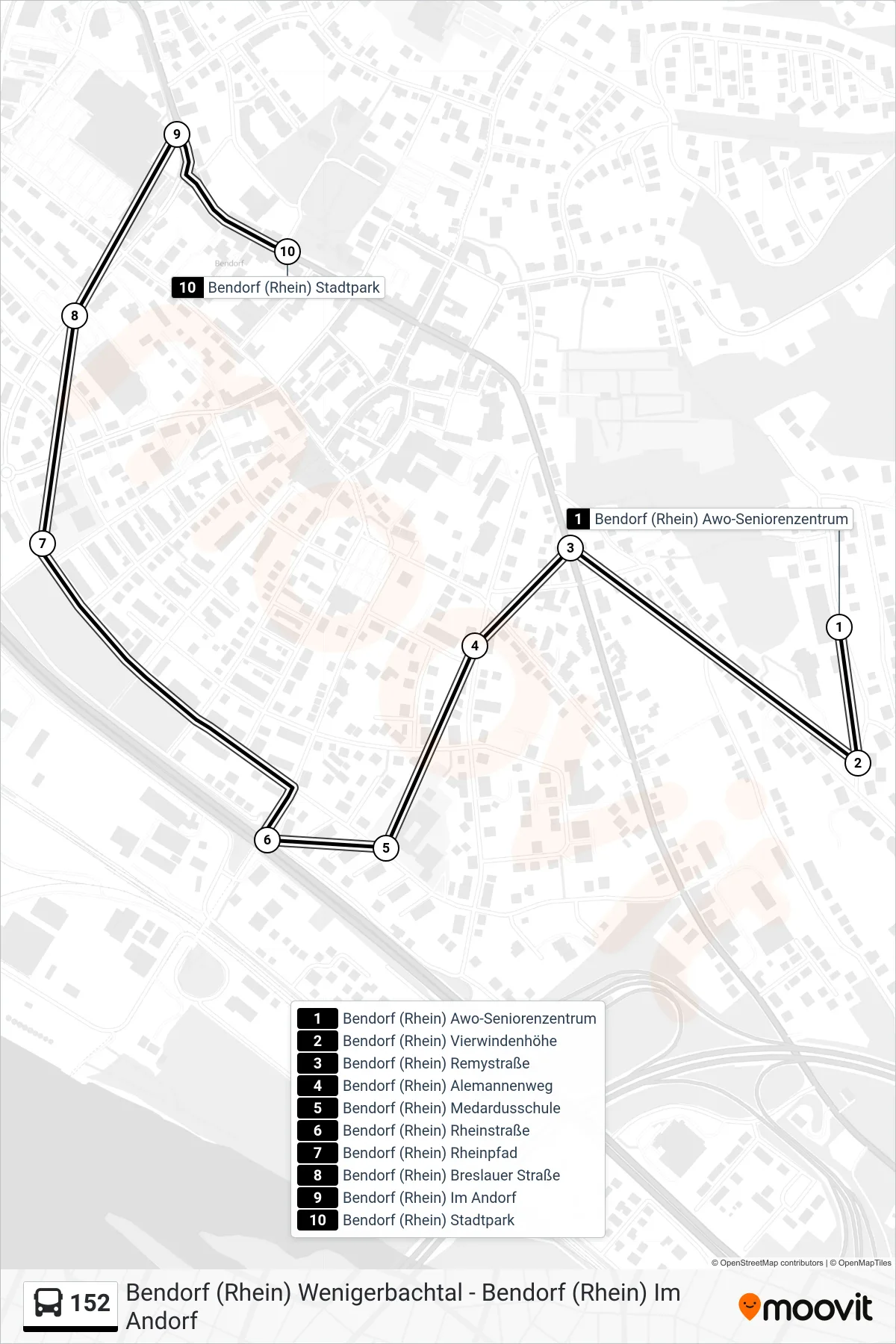 Linie 152 (Bus) Richtung Bendorf (Rhein) Stadtpark: Route und Haltestellen auf der Karte