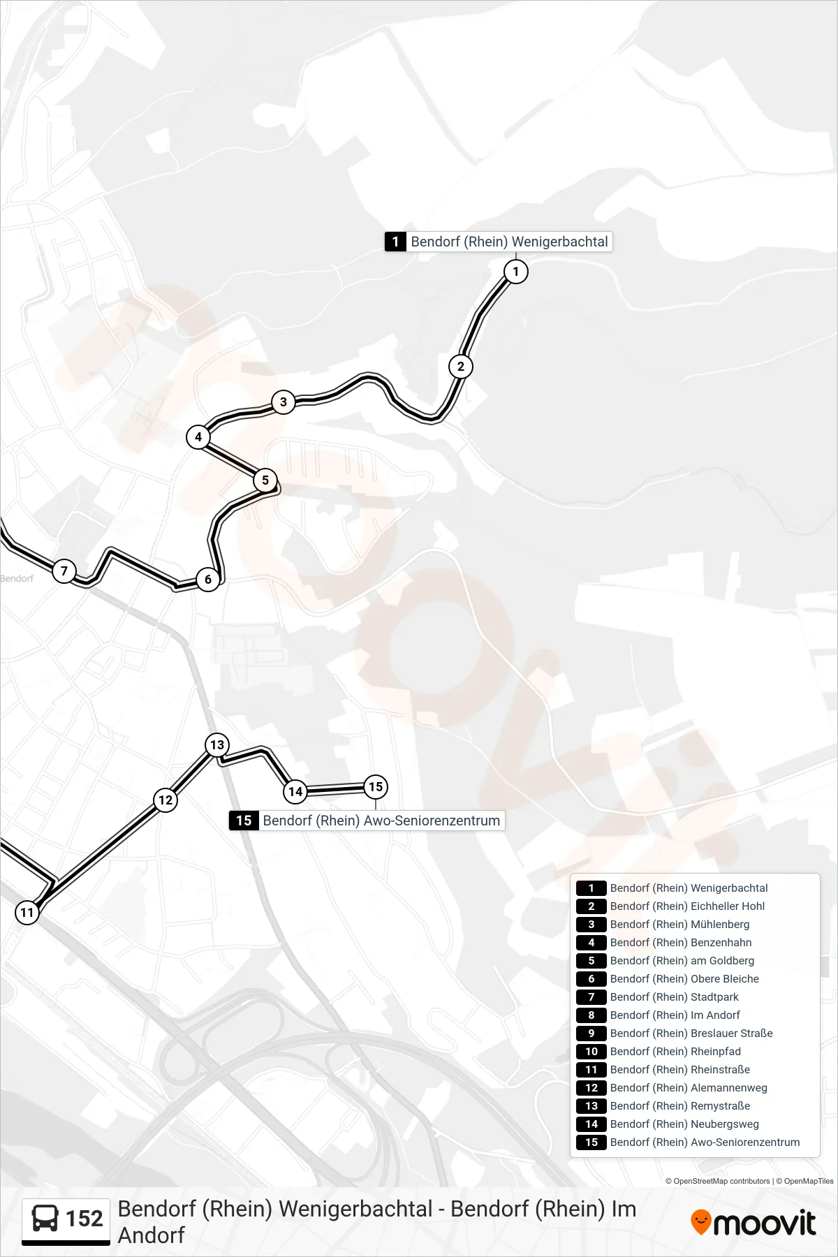 152 bus Line (Bendorf (Rhein) Awo-Seniorenzentrum) route and stops on a map