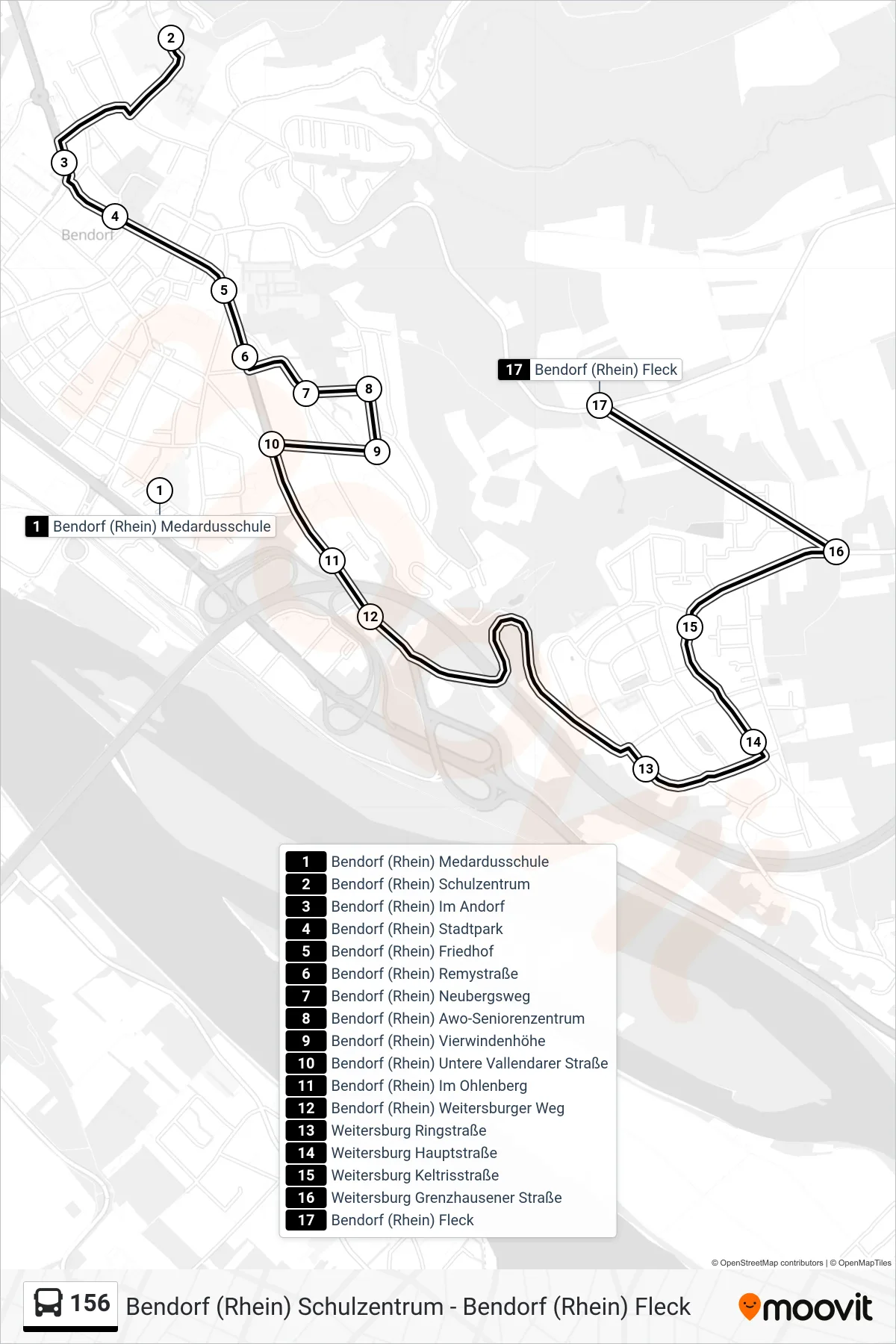 156 bus Line (Bendorf (Rhein) Fleck) route and stops on a map