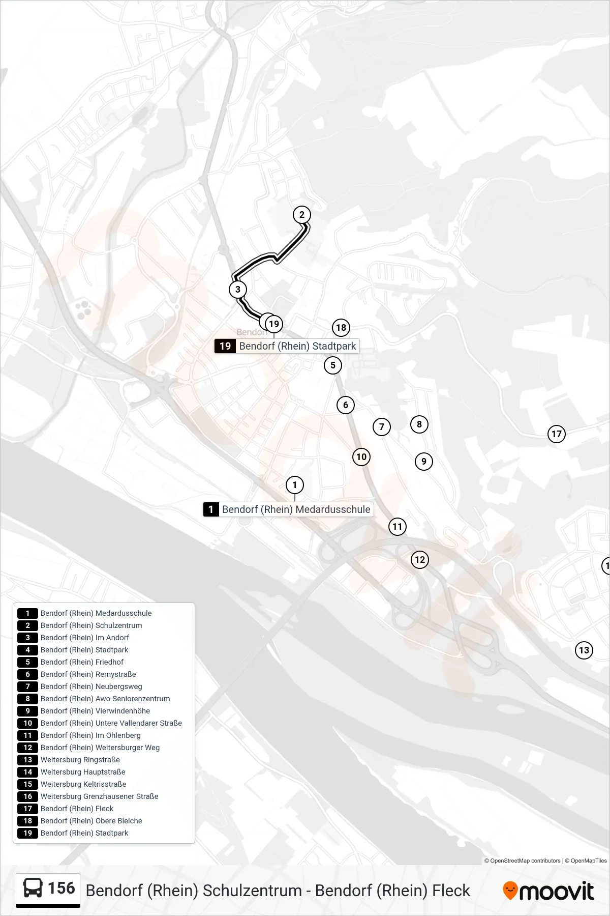 Linie 156 (Bus) Richtung Bendorf (Rhein) Stadtpark: Route und Haltestellen auf der Karte