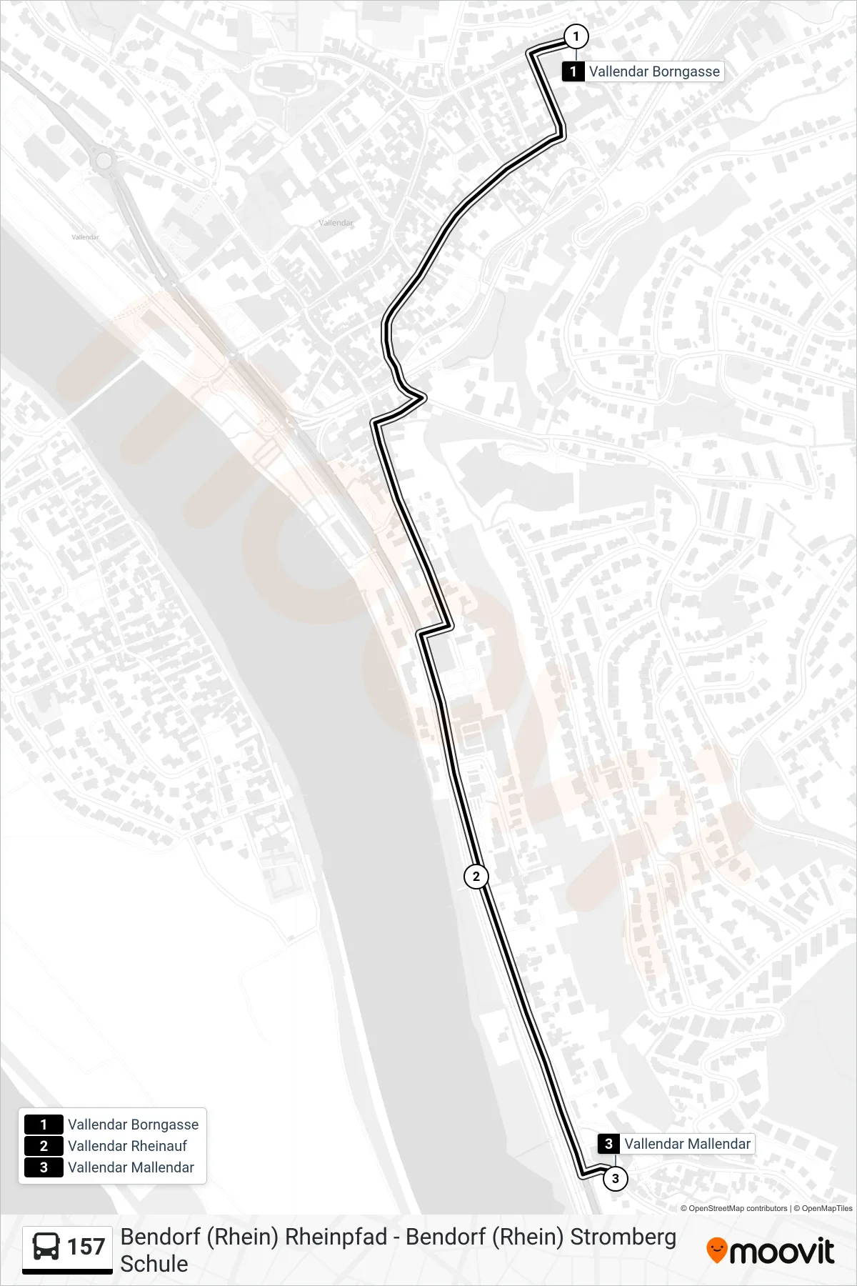 157 bus Line (Vallendar Mallendar) route and stops on a map