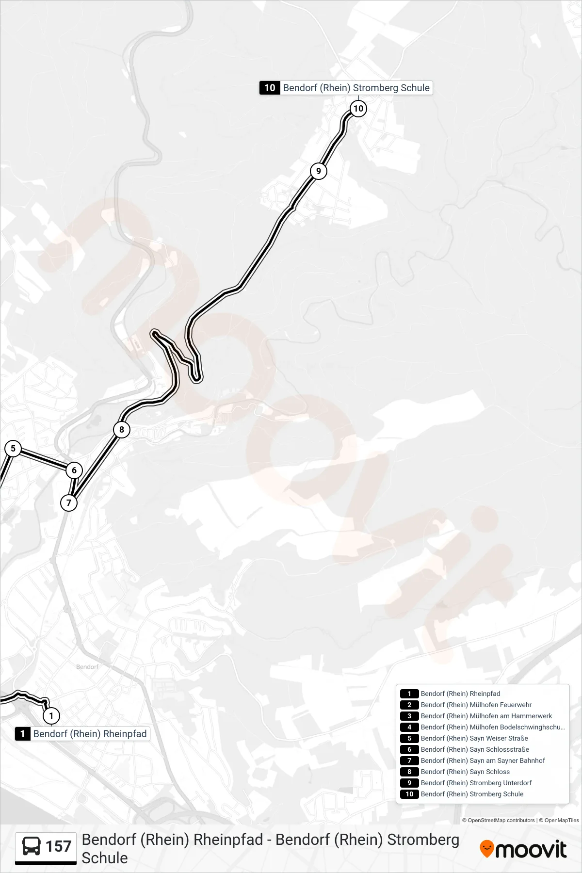 Linie 157 (Bus) Richtung Bendorf (Rhein) Stromberg Schule: Route und Haltestellen auf der Karte
