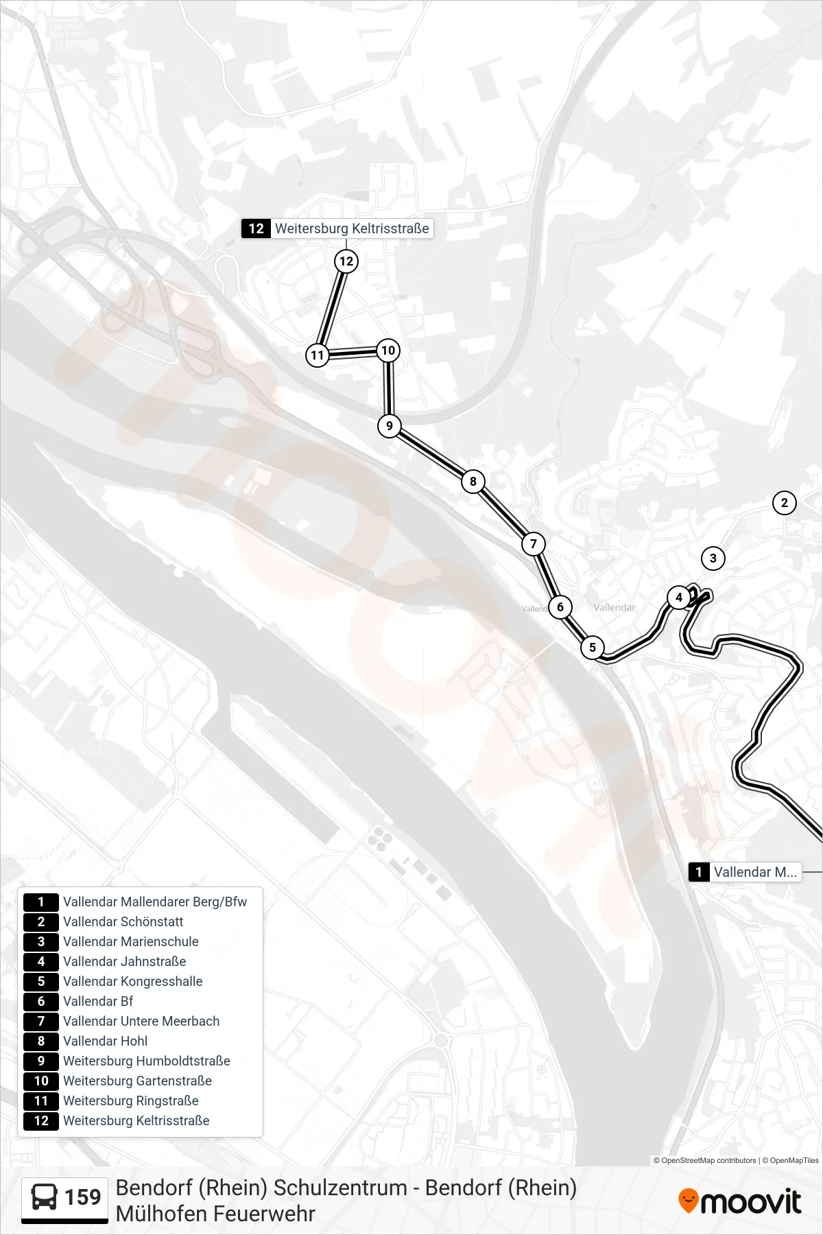 Linie 159 (Bus) Richtung Weitersburg Keltrisstraße: Route und Haltestellen auf der Karte