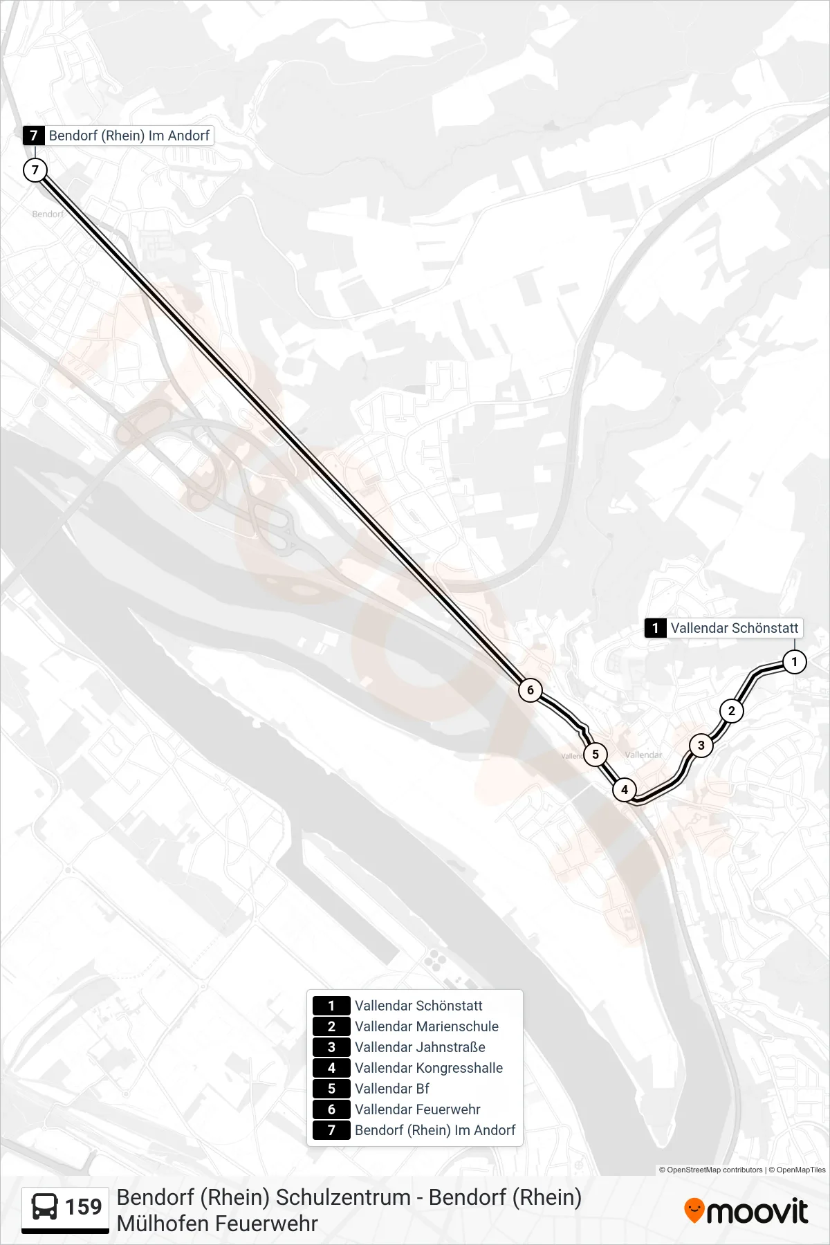 Linie 159 (Bus) Richtung Bendorf (Rhein) Im Andorf: Route und Haltestellen auf der Karte