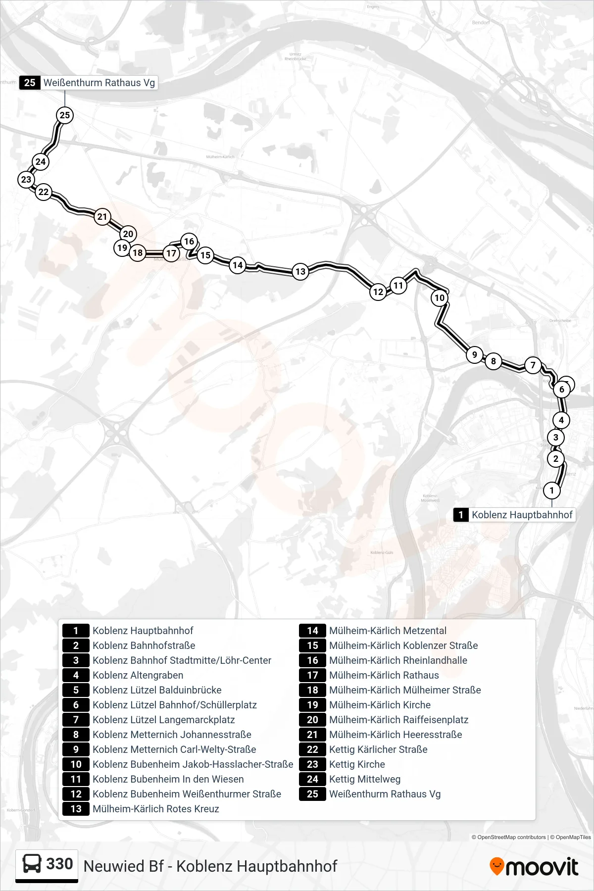 330 bus Line (Weißenthurm Rathaus Vg) route and stops on a map