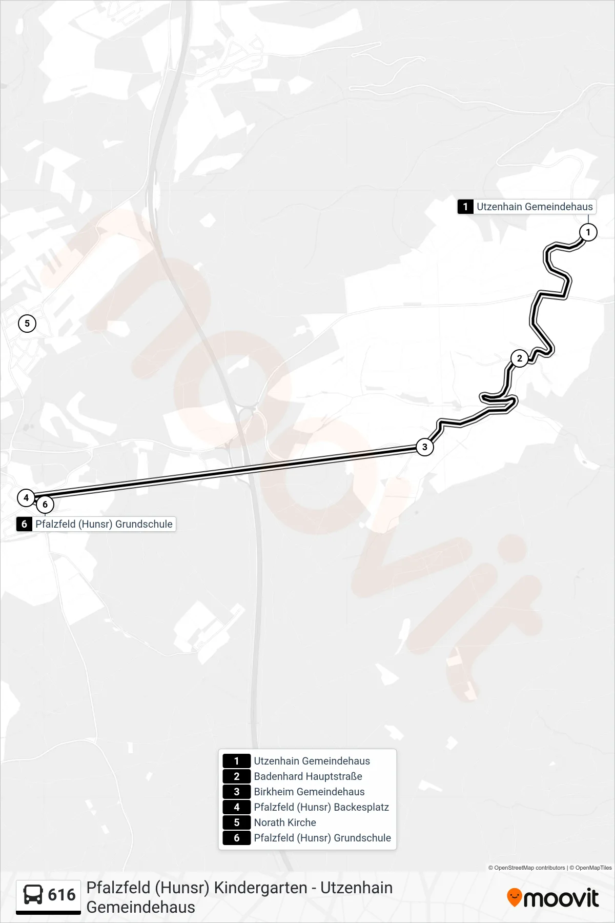 616 bus Line (Pfalzfeld (Hunsr) Grundschule) route and stops on a map
