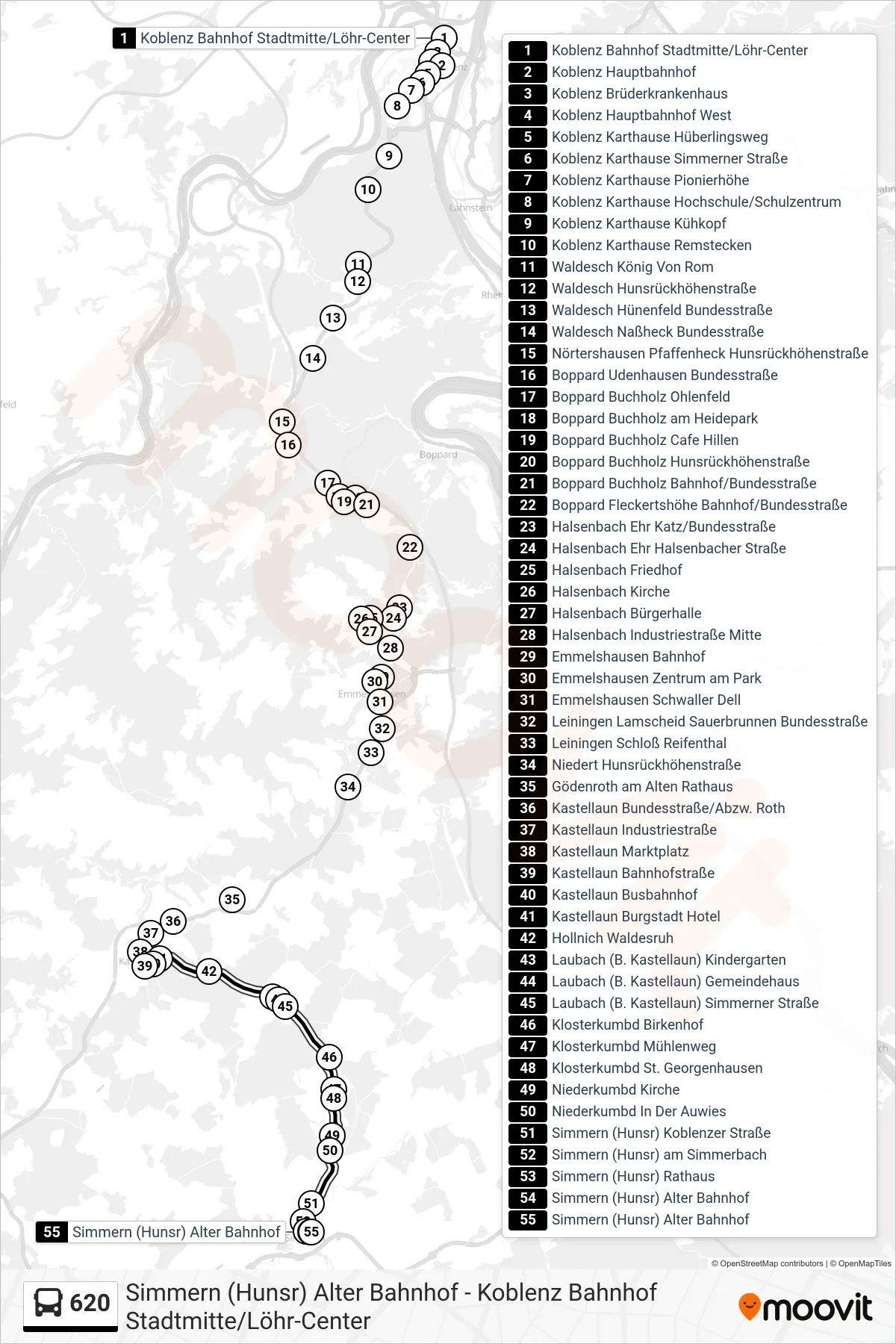 620 bus Line (Simmern (Hunsr) Alter Bahnhof) route and stops on a map