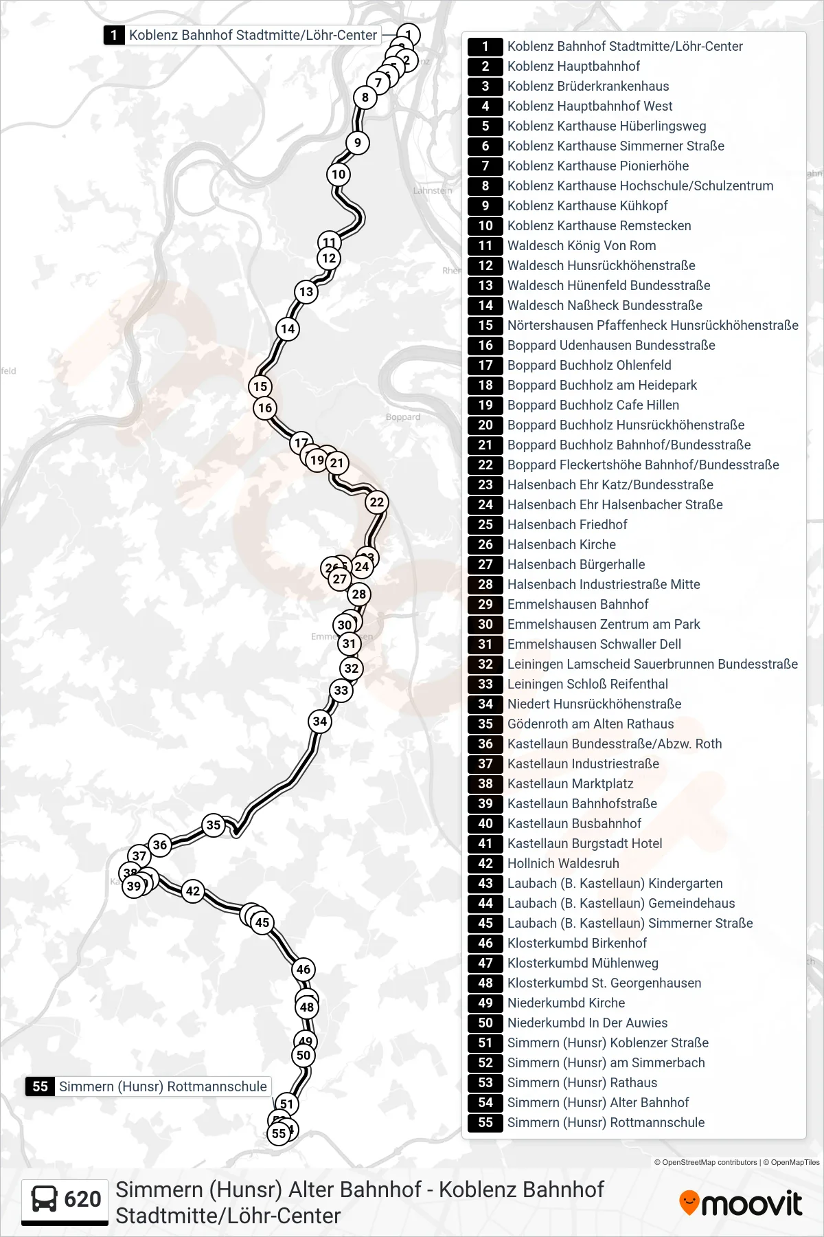 620 bus Line (Simmern (Hunsr) Rottmannschule) route and stops on a map