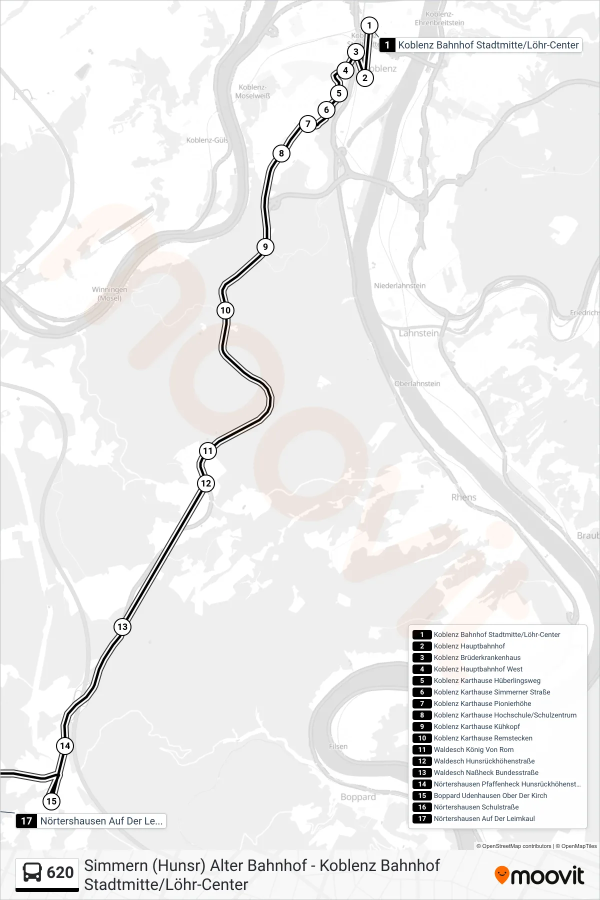620 bus Line (Nörtershausen Auf Der Leimkaul) route and stops on a map
