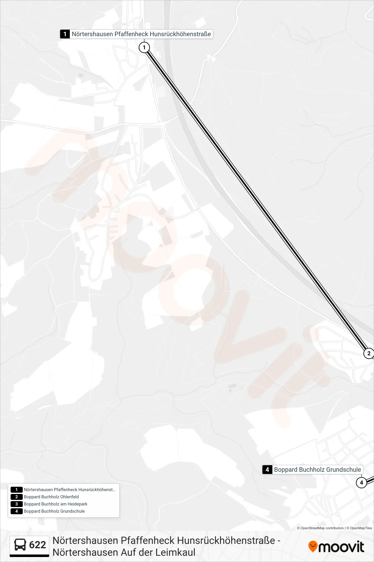 622 bus Line (Boppard Buchholz Grundschule) route and stops on a map