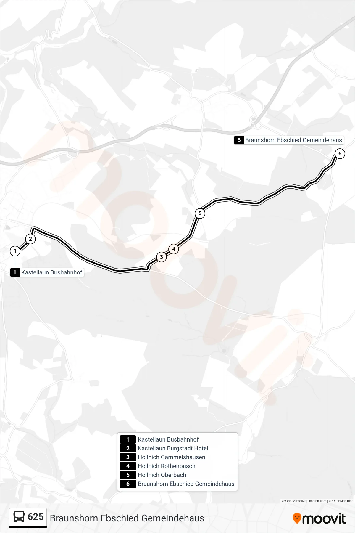 625 bus Line (Braunshorn Ebschied Gemeindehaus) route and stops on a map