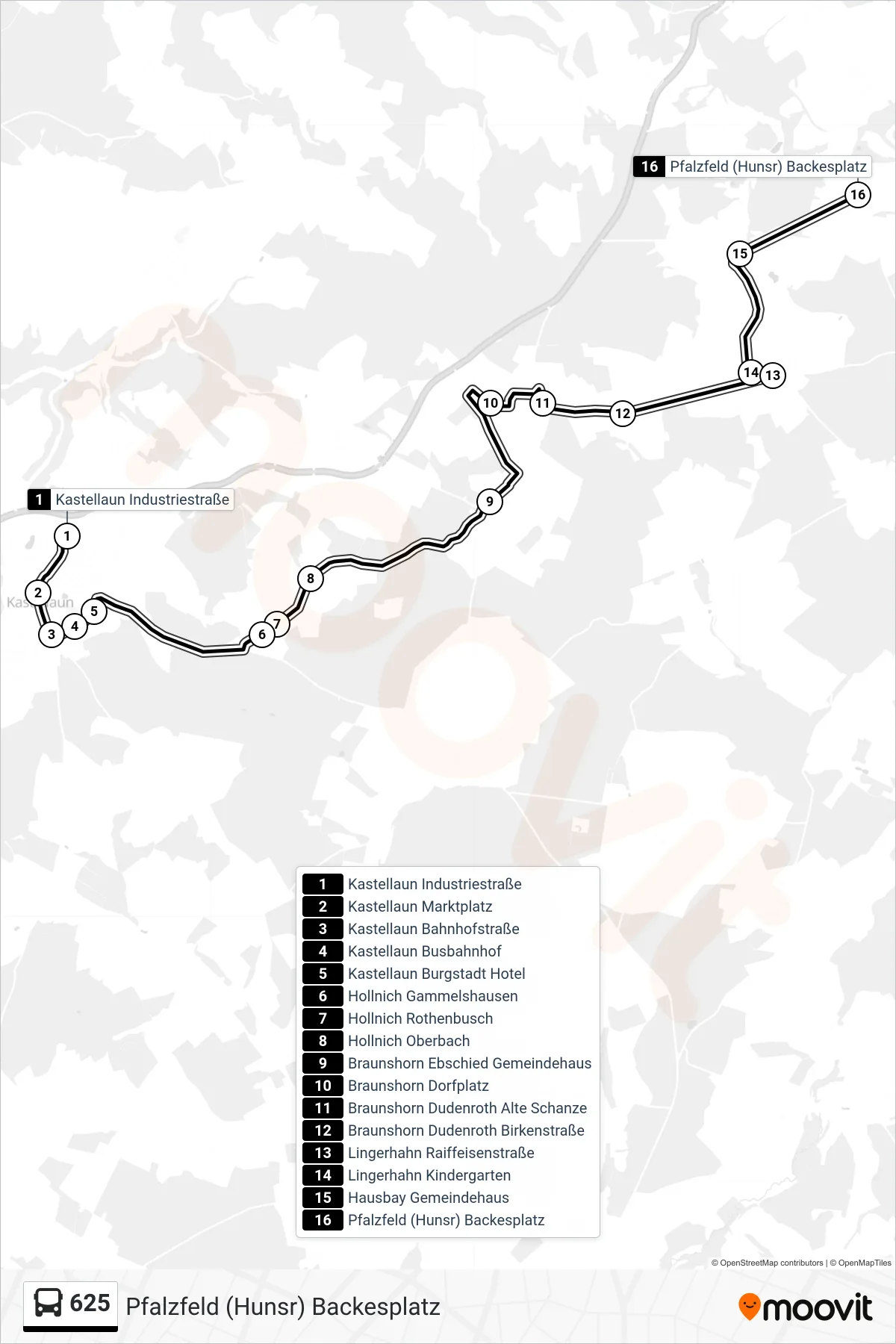 625 bus Line (Pfalzfeld (Hunsr) Backesplatz) route and stops on a map